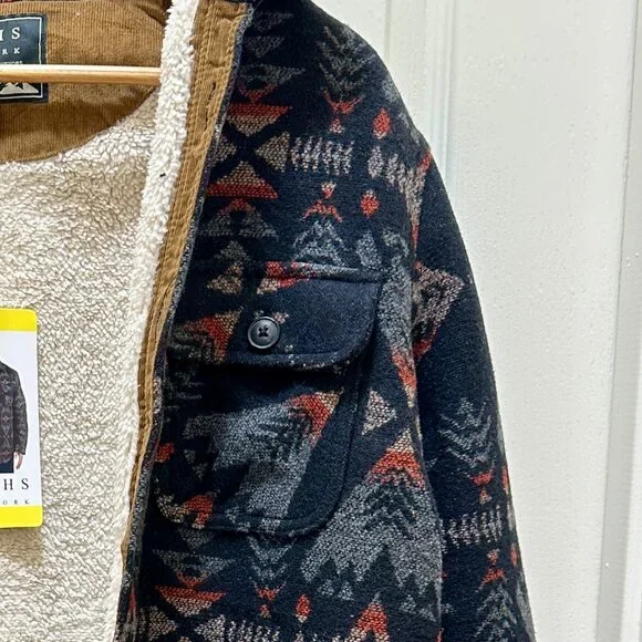 Jachs New York Wool Blend Jacket Men's Size S Sherpa Lined Aztec Southwestern